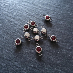 2 or 10 Round Stainless Steel Connector Charms with Deep Ruby Red Rhinestone 12x6.5x4mm - ContentedCatz