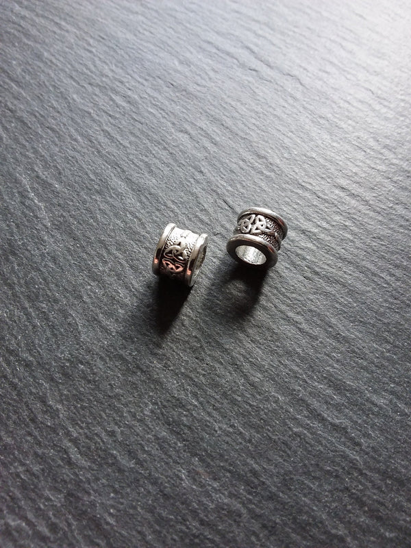 Celtic Knot Beads Antique Silver Tone Triquetra Design Cylinder Charm 11x8mm. Large 6.4mm Hole - ContentedCatz