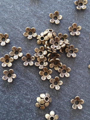100 or 400 Flower Bead Caps 6mm Antique Bronze Tone Alloy - ContentedCatz