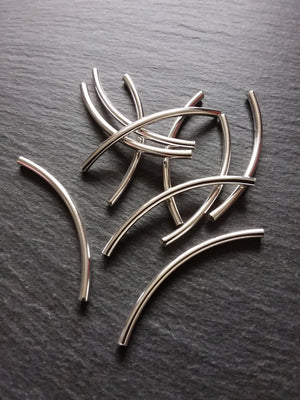 10, 50 or 100 Silver Plated Tube beads 50mm ( 2 inch ) Curved Spacer 50x3mm - ContentedCatz