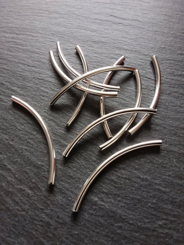 10, 50 or 100 Silver Plated Tube beads 50mm ( 2 inch ) Curved Spacer 50x3mm - ContentedCatz