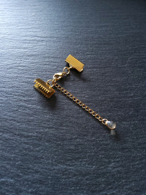 2 or 10 Gold Stainless Steel Crimp End Sets for 15mm Ribbon with Extender Chain - ContentedCatz