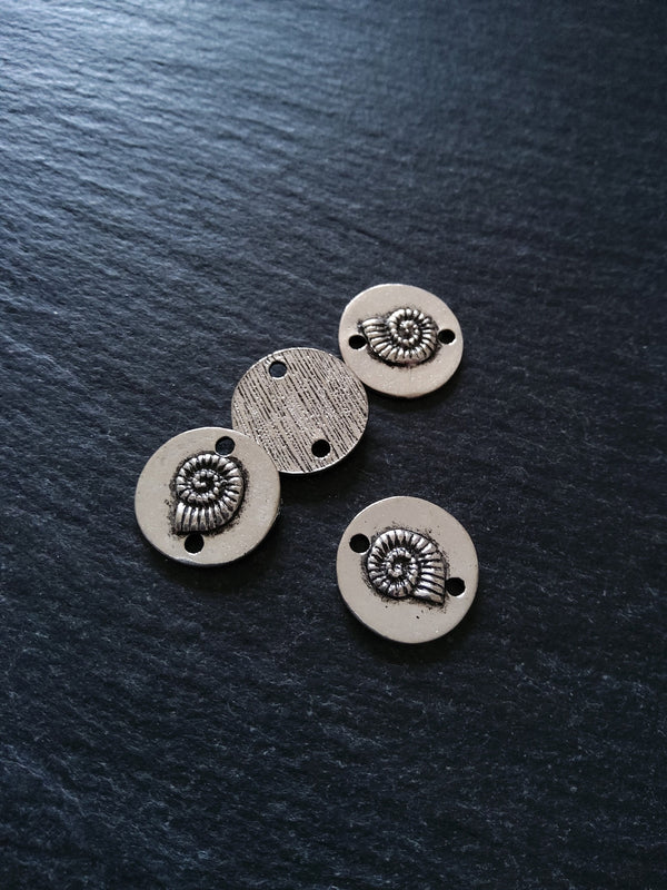 8 or 40 Sea Shell Ammonite Connector Charms Antique Silver Tone 15x2mm