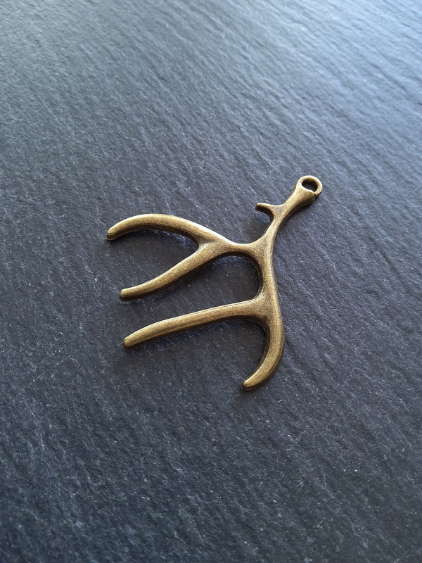 2 or 10 Large Antler Charms Antique Bronze Tone 52x45m