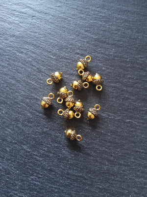12 or 60 Acorn Charms Antique Gold Tone Alloy 14x7mm