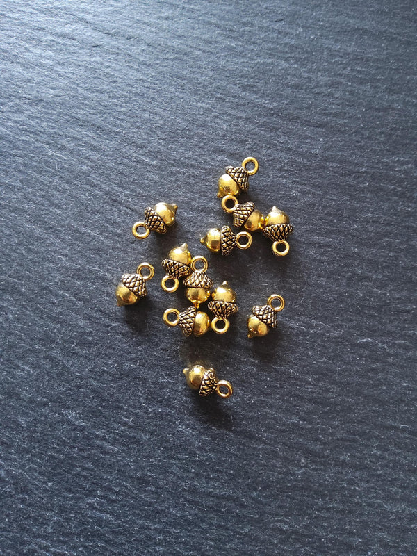 12 or 60 Acorn Charms Antique Gold Tone Alloy 14x7mm