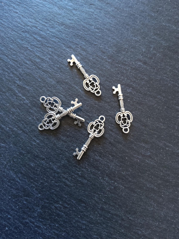 20 or 100 Key Charms Antique Silver 28x10mm