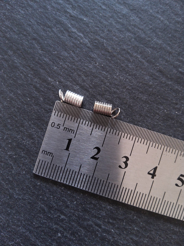 100 Coil Crimp End Spring Crimps for 2mm Cord Bright Silver or Silver Tone 9x4mm