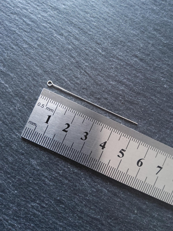 100 or 500 Stainless Steel Eye Pins 50mm (2") Long, 0.5mm wide (24 gauge)