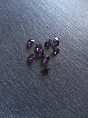 10 or 50 Clear Dark Purple Faceted Glass Heart Charms 10x10x5mm