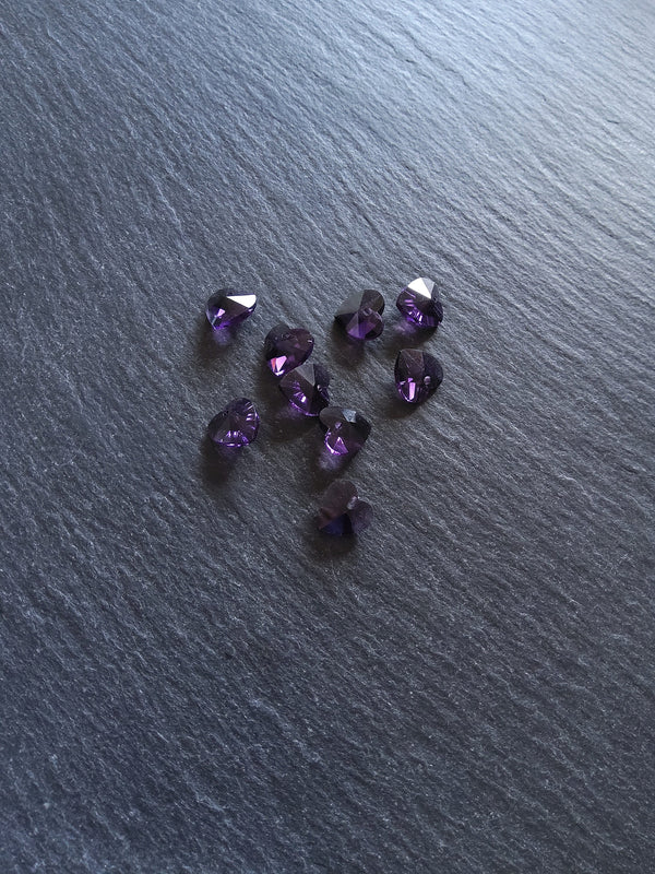 10 or 50 Clear Dark Purple Faceted Glass Heart Charms 10x10x5mm