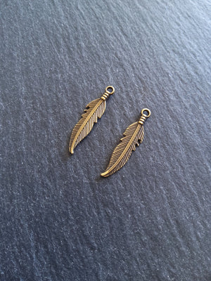 20 or 100 Antique Bronze Tone Feather Charms 27x6mm - ContentedCatz