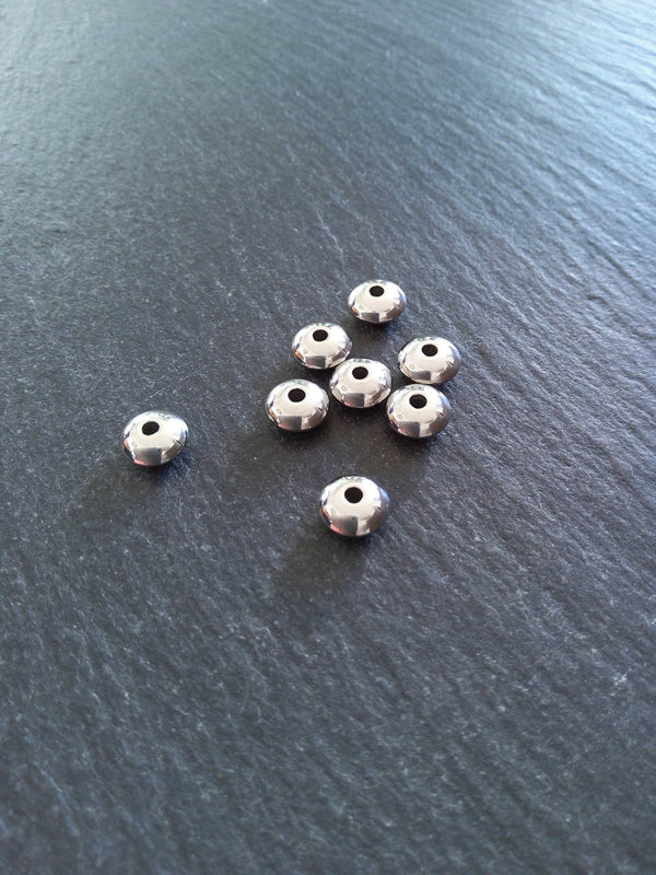 8 or 40 Stainless Steel 8mm Solid Round Flying Saucer Spacer Beads 8x4mm with 2mm Hole - ContentedCatz