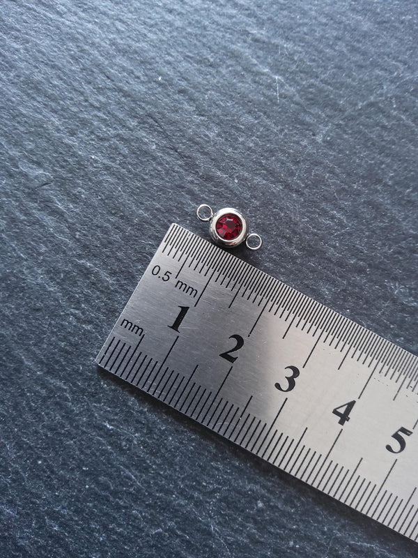 2 or 10 Round Stainless Steel Connector Charms with Deep Ruby Red Rhinestone 12x6.5x4mm - ContentedCatz