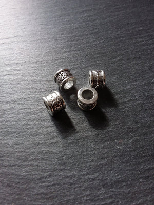 Celtic Knot Beads Antique Silver Tone Triquetra Design Cylinder Charm 11x8mm. Large 6.4mm Hole - ContentedCatz