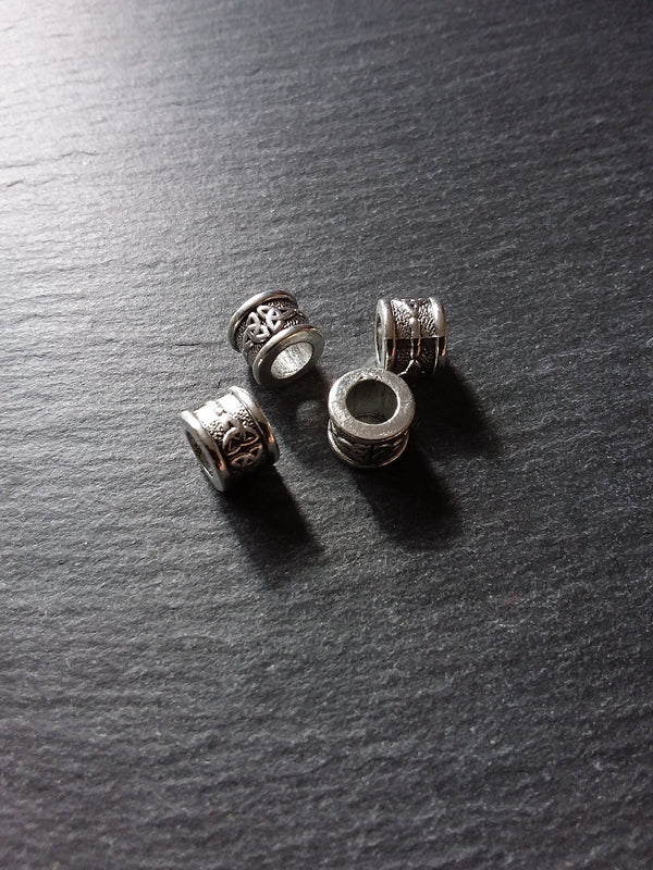 Celtic Knot Beads Antique Silver Tone Triquetra Design Cylinder Charm 11x8mm. Large 6.4mm Hole - ContentedCatz