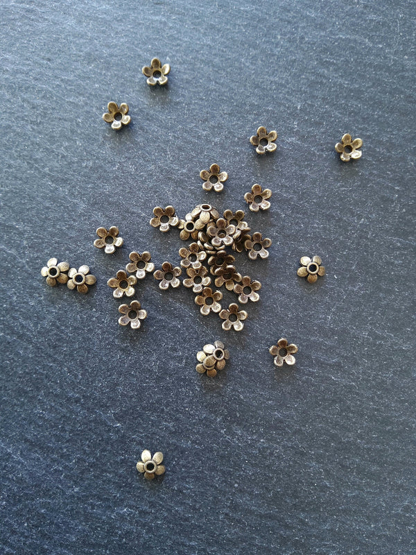 100 or 400 Flower Bead Caps 6mm Antique Bronze Tone Alloy - ContentedCatz
