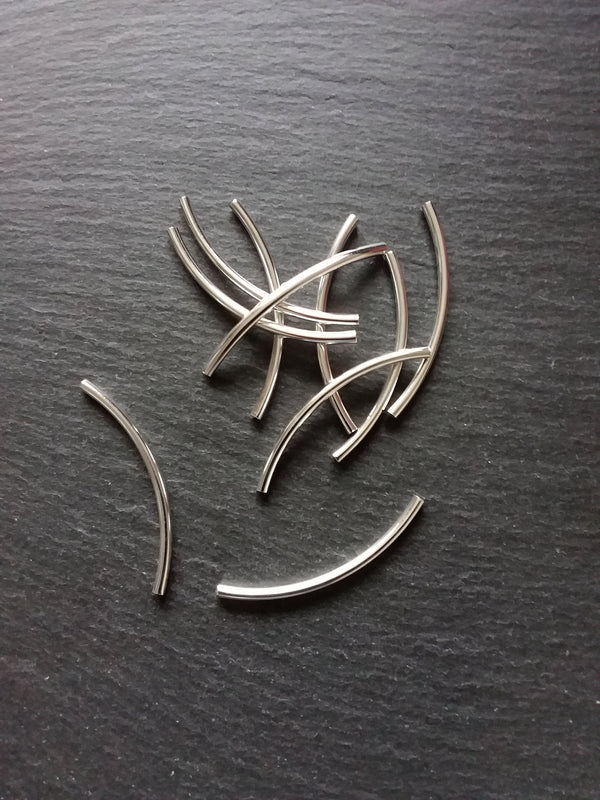 10, 50 or 100 Silver Plated Tube beads 50mm ( 2 inch ) Curved Spacer 50x3mm - ContentedCatz
