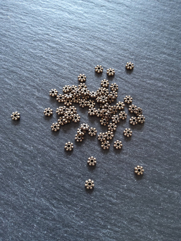 100 or 500 Antique Bronze Tone 4mm Daisy Spacer Beads 4x1.5mm - ContentedCatz