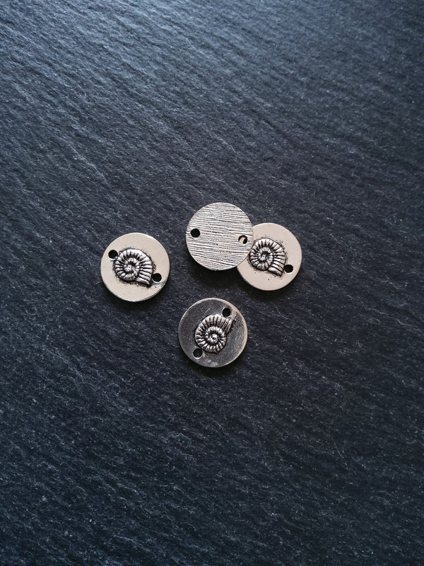 8 or 40 Sea Shell Ammonite Connector Charms Antique Silver Tone 15x2mm