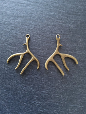 2 or 10 Large Antler Charms Antique Bronze Tone 52x45m