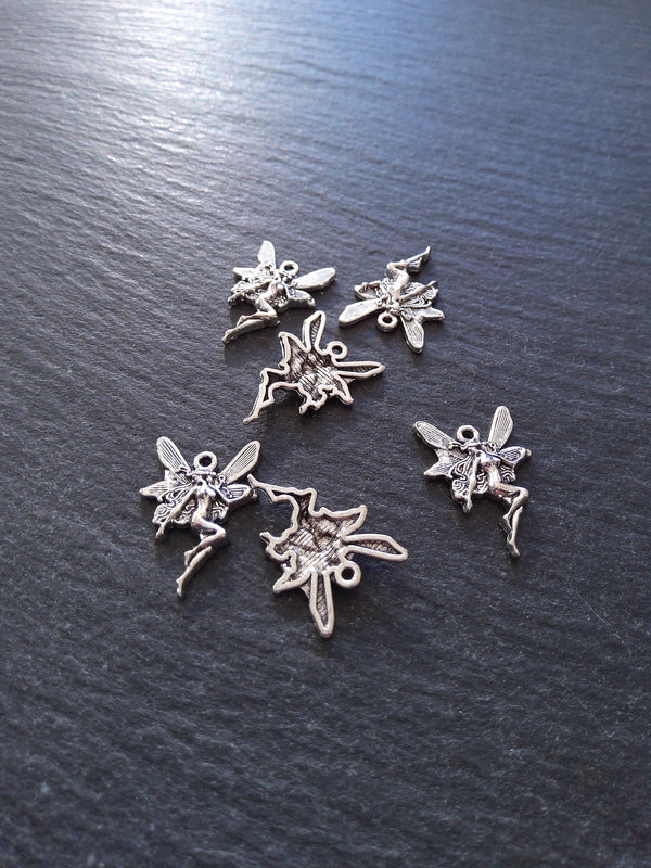 12 or 60 Fairy Charms Antique Silver Tone 21x15mm