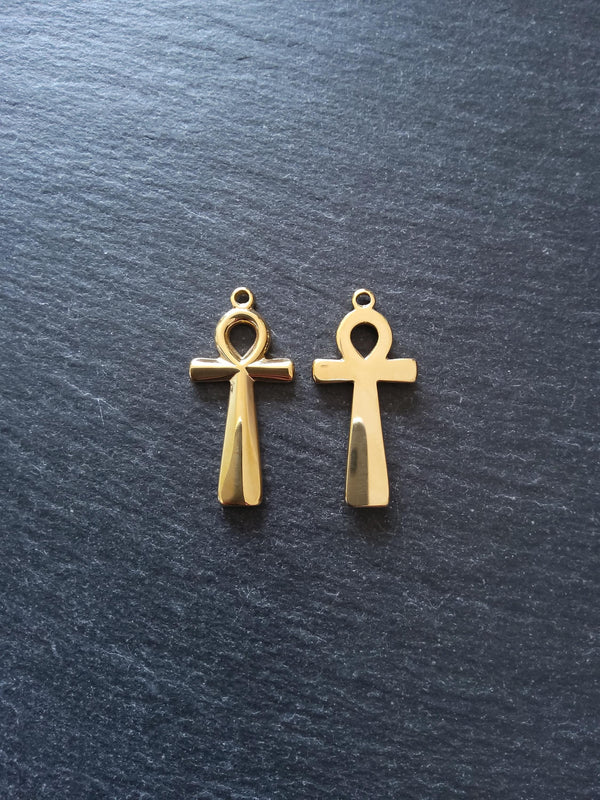 Ankh Pendant Genuine 14K Gold Plated Stainless Steel 54x28mm