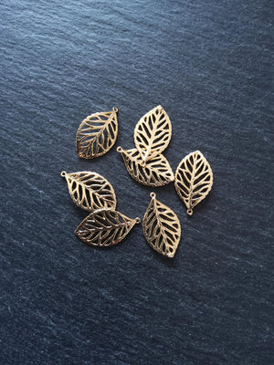 Real 18K Gold Plated Brass Leaf Charms 23x13mm