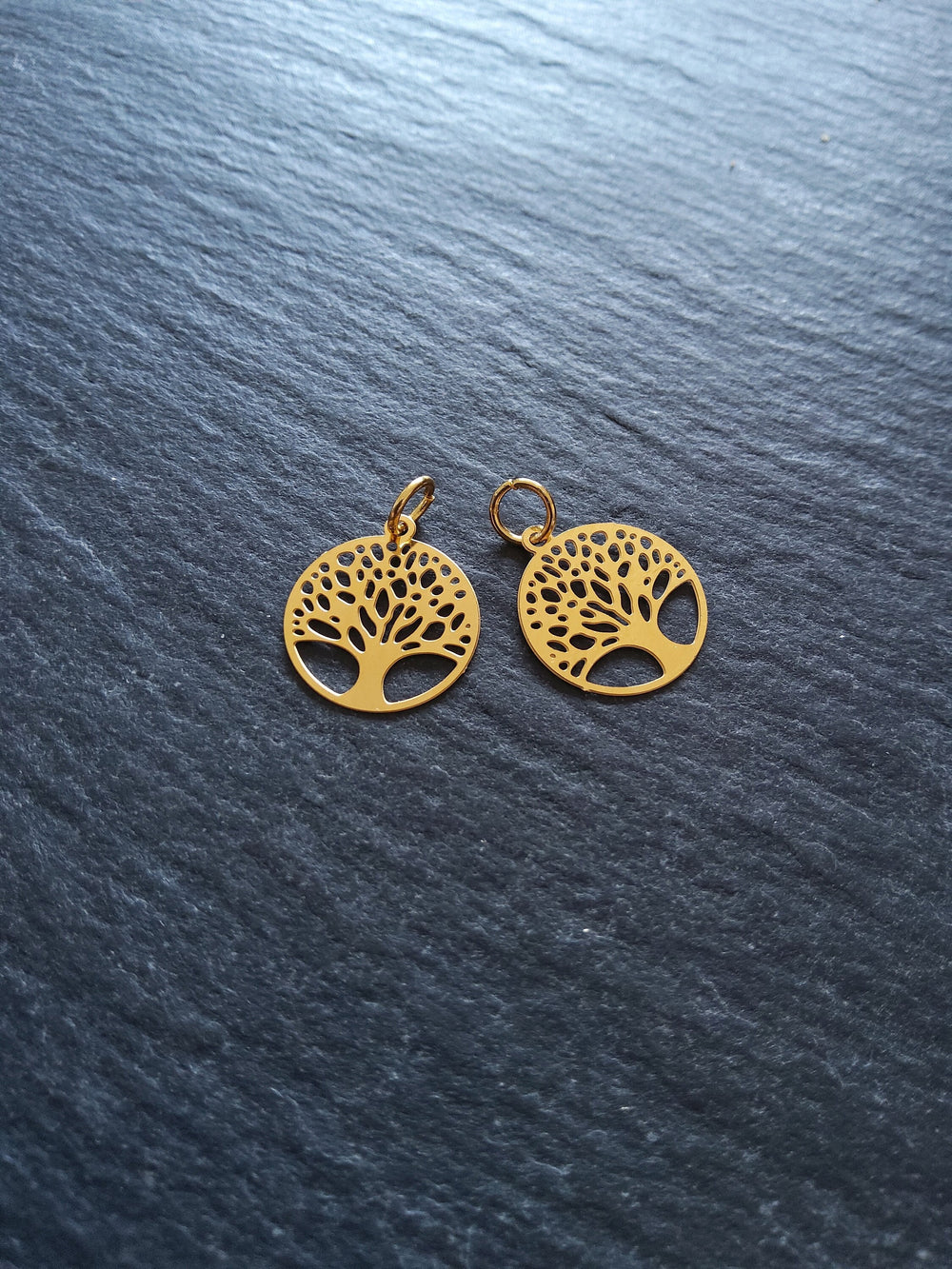 4 or 20 Genuine Gold Plated Stainless Steel Thin Tree of Life Charms 15.5x13.5x0.4mm