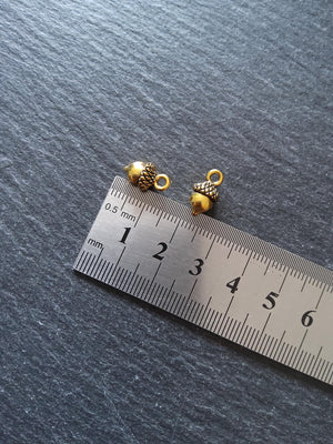 12 or 60 Acorn Charms Antique Gold Tone Alloy 14x7mm