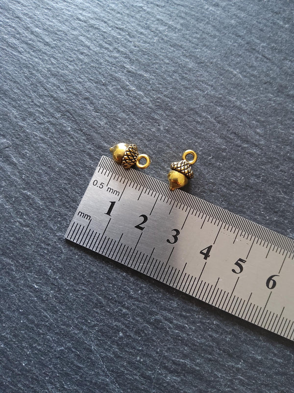 12 or 60 Acorn Charms Antique Gold Tone Alloy 14x7mm