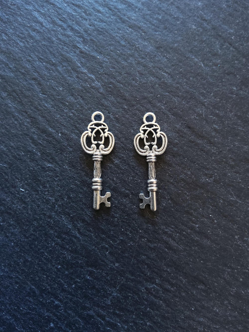 20 or 100 Key Charms Antique Silver 28x10mm