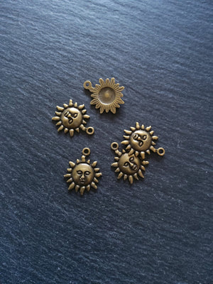 10 or 50 Sun Face Charms Antique Bronze Tone 23x19mm