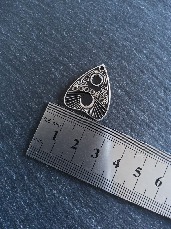 4 or 20 Silver Tone Ouija Goodbye Planchette Charms with Black Enamel 26x22mm