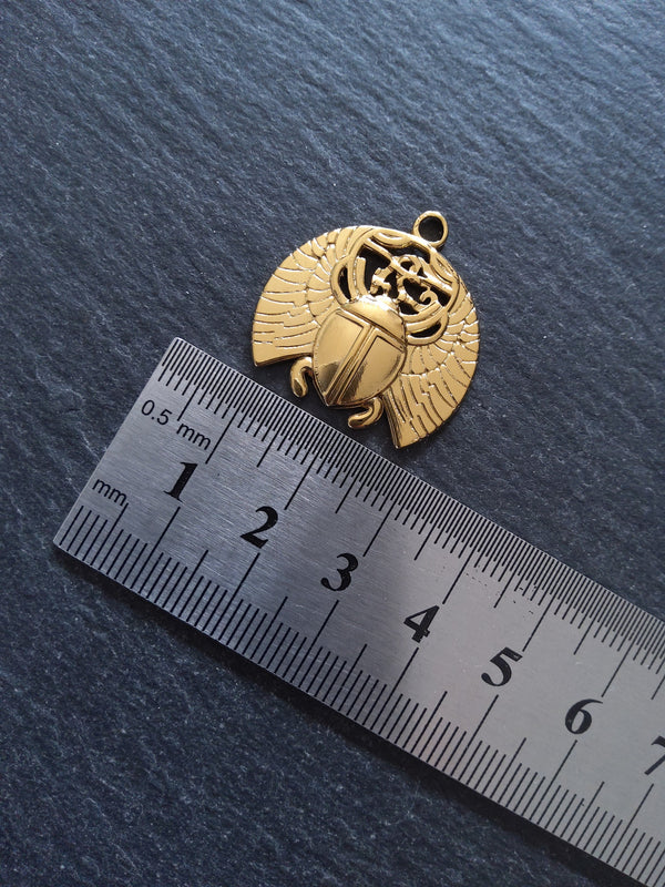1 or 5 Egyptian Scarab Beatle Charms Real Gold Plated Stainless Steel 25x25x2mm