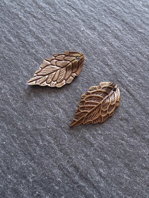 10 or 50 Antique Bronze One Brass Leaf Charms 18x10x1mm