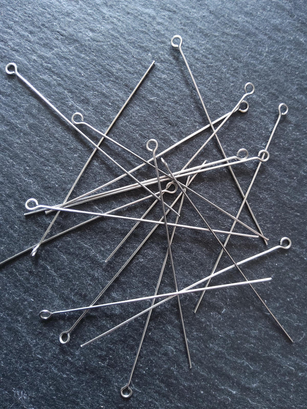 100 or 500 Stainless Steel Eye Pins 50mm (2") Long, 0.5mm wide (24 gauge)