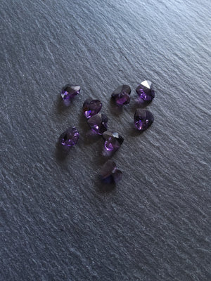 10 or 50 Clear Dark Purple Faceted Glass Heart Charms 10x10x5mm