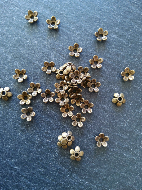100 or 400 Flower Bead Caps 6mm Antique Bronze Tone Alloy - ContentedCatz