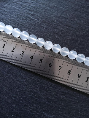 8.3mm Natural Selenite Undyed Round Polished Beads. Full 15.7 inch Strand Hole: 1mm