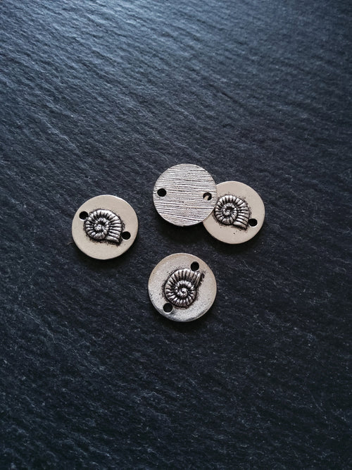 8 or 40 Sea Shell Ammonite Connector Charms Antique Silver Tone 15x2mm
