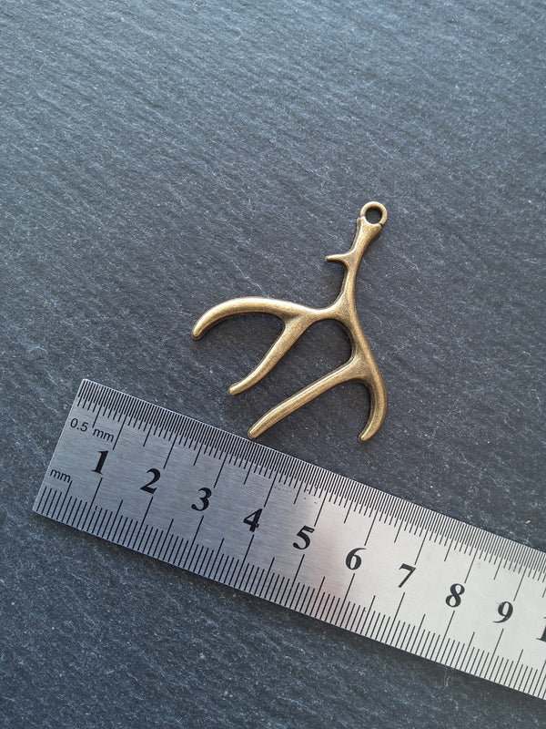2 or 10 Large Antler Charms Antique Bronze Tone 52x45m