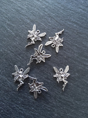 12 or 60 Fairy Charms Antique Silver Tone 21x15mm