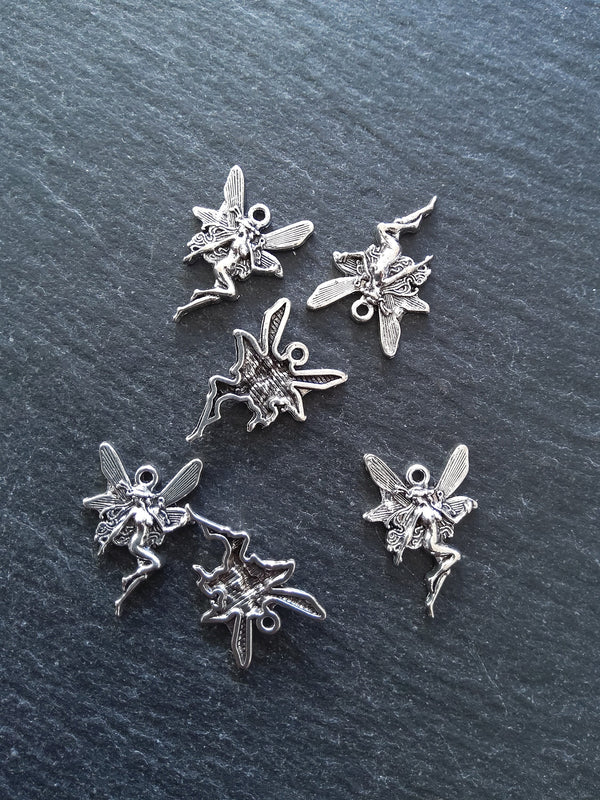 12 or 60 Fairy Charms Antique Silver Tone 21x15mm