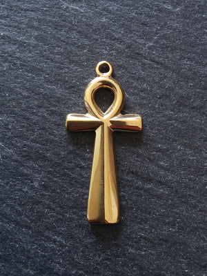 Ankh Pendant Genuine 14K Gold Plated Stainless Steel 54x28mm