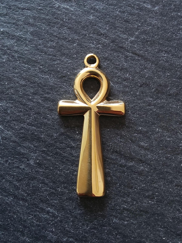 Ankh Pendant Genuine 14K Gold Plated Stainless Steel 54x28mm