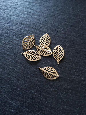 Real 18K Gold Plated Brass Leaf Charms 23x13mm