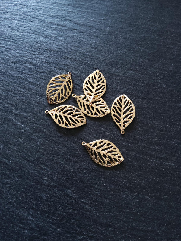 Real 18K Gold Plated Brass Leaf Charms 23x13mm