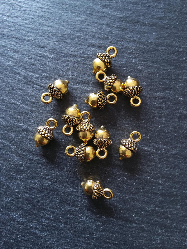 12 or 60 Acorn Charms Antique Gold Tone Alloy 14x7mm