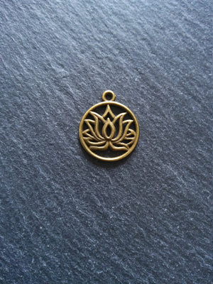 8 or 40 Round Lotus Flower Charms Antique Bronze Tone 22x19mm